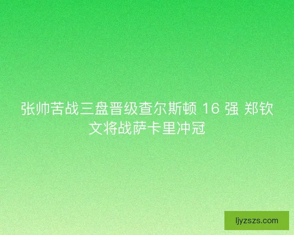 张帅苦战三盘晋级查尔斯顿 16 强 郑钦文将战萨卡里冲冠